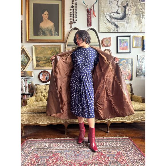 70s Faux Leather Chocolate Leather Trench Coat Size M/L 32" by Amerex - Picture 3 of 14